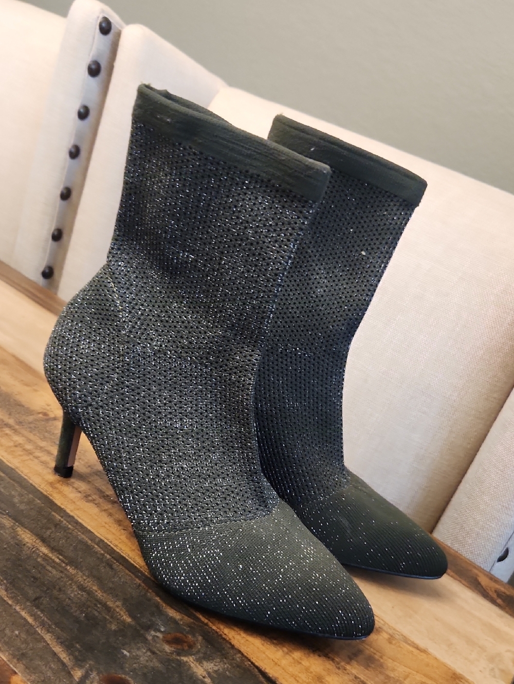 CATHERINE MALANDRINO Sparkle Stretch Knit Ankle Boots - Hunter GREEN